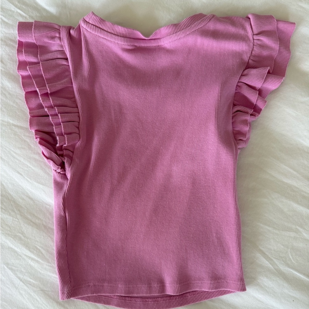 Zara Pink Ribbed Tank with Ruffle Sleeves - Picture 3 of 3